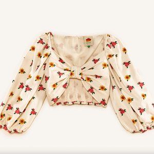 FARM Rio Mixed Cross Stitch Flowers Crop Top NWT